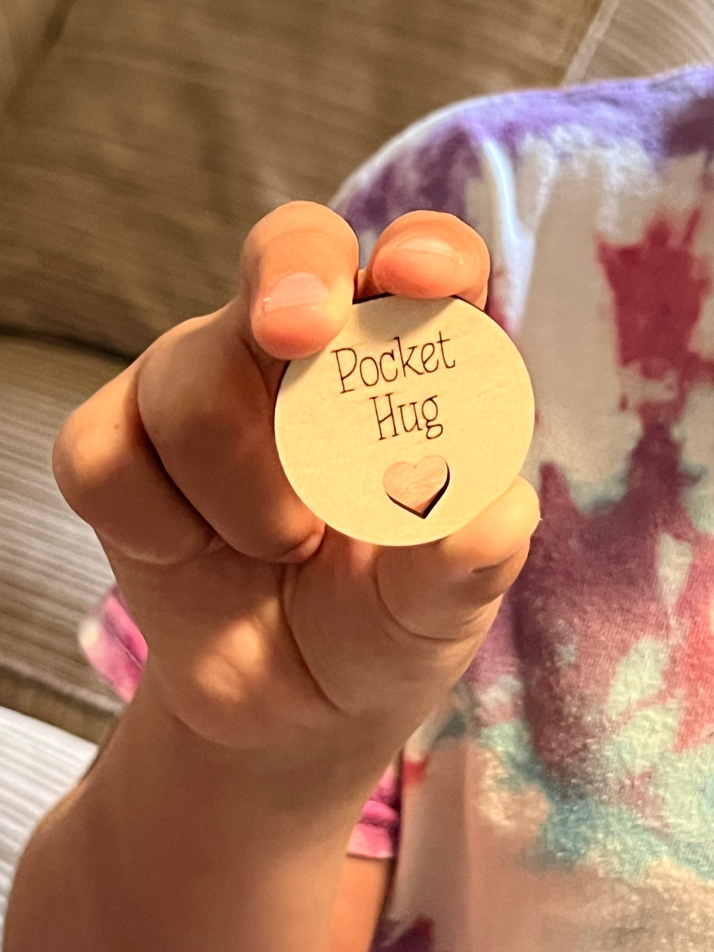 Handmade wooden pocket hug keepsake token