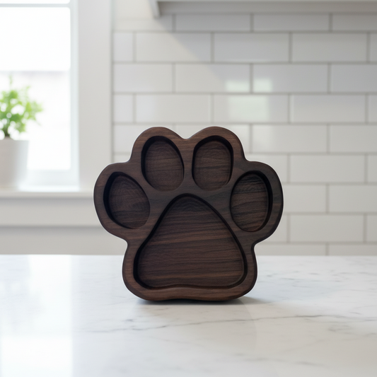 Walnut Paw Print Catch-All Tray – Handcrafted Wooden Dish for Pet Lovers