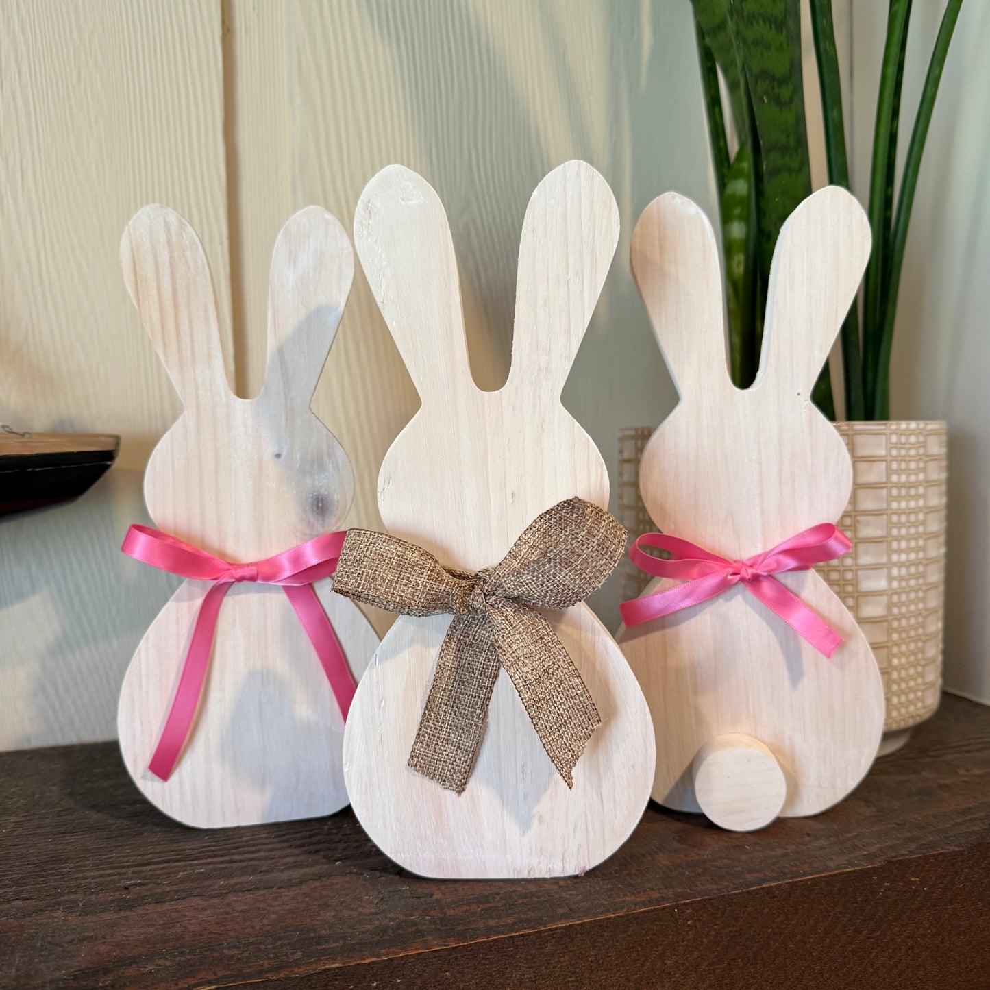 Handmade Wooden Easter Bunny Shelf Sitter | Farmhouse Spring Décor | White or Stained | 10” Standing Bunny