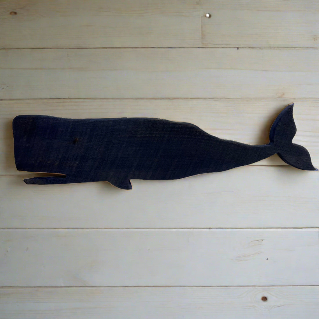 Handmade wooden whale wall art by Wet Nose Woodworks, inspired by Cape Cod summers