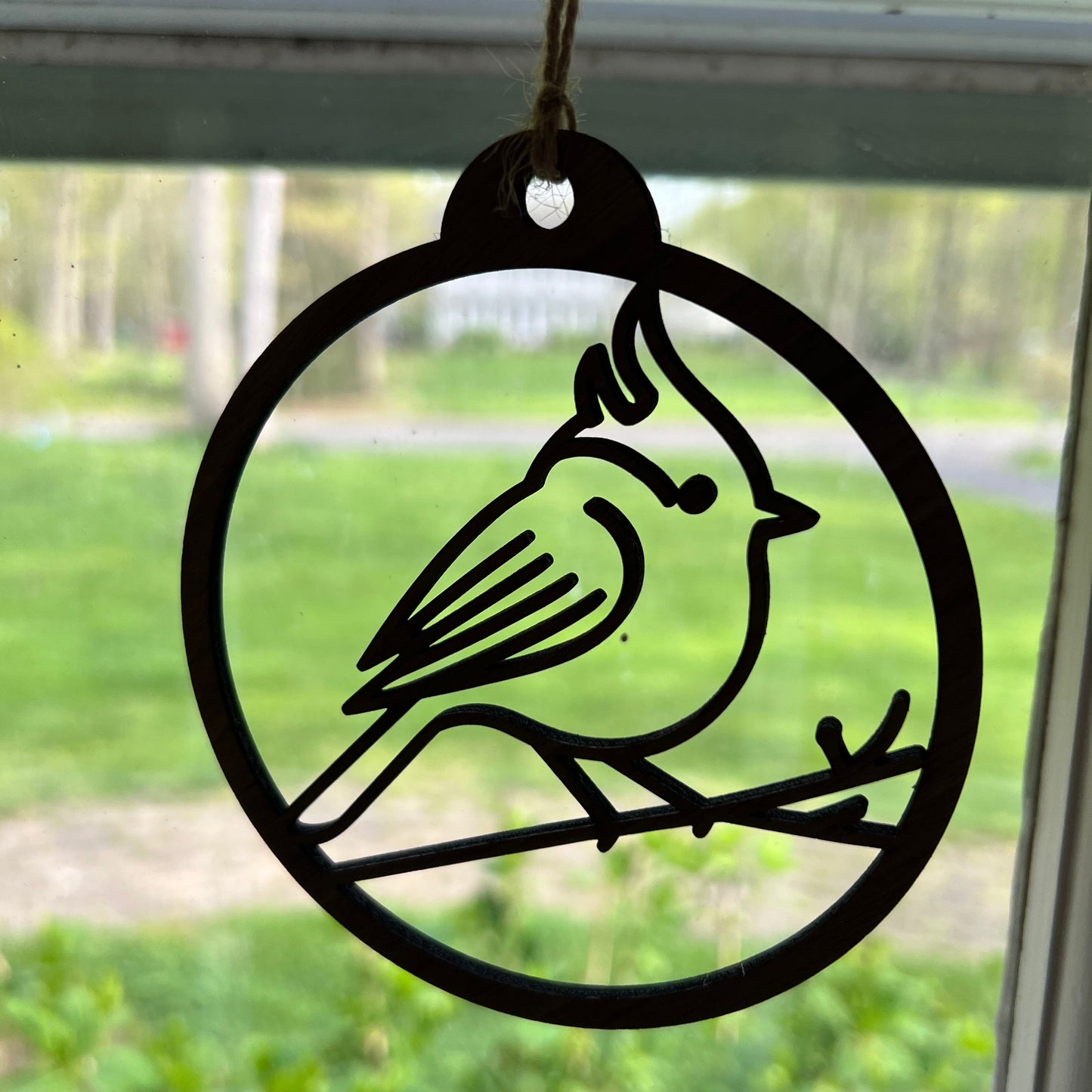 Handcrafted wooden tufted titmouse ornament