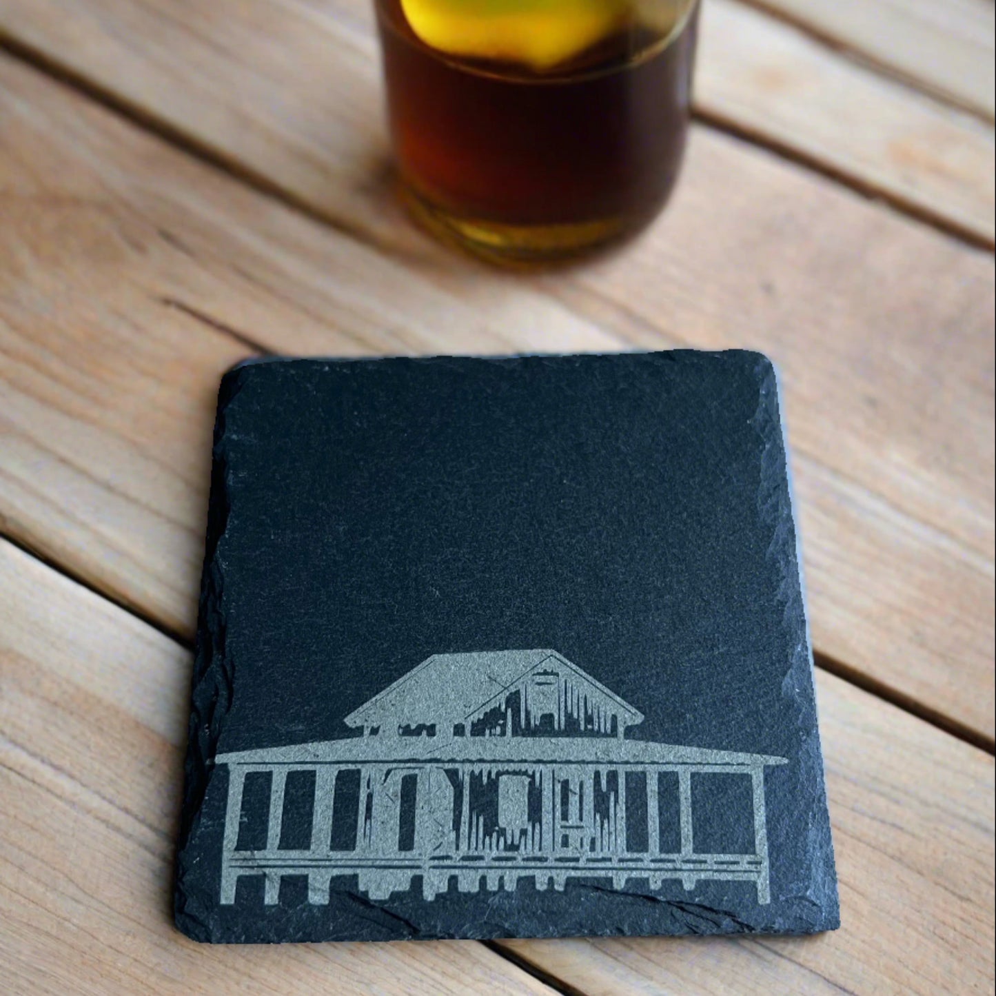 Laser-engraved Grass Island slate coaster