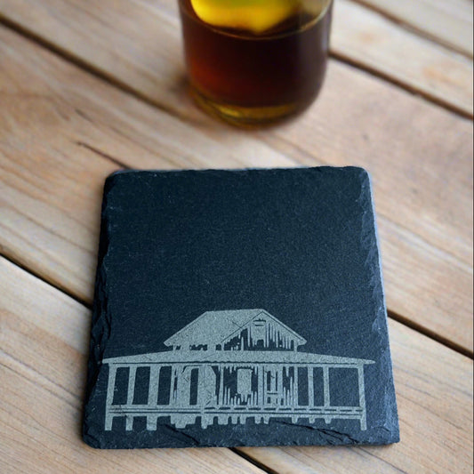 Laser-engraved Grass Island slate coaster