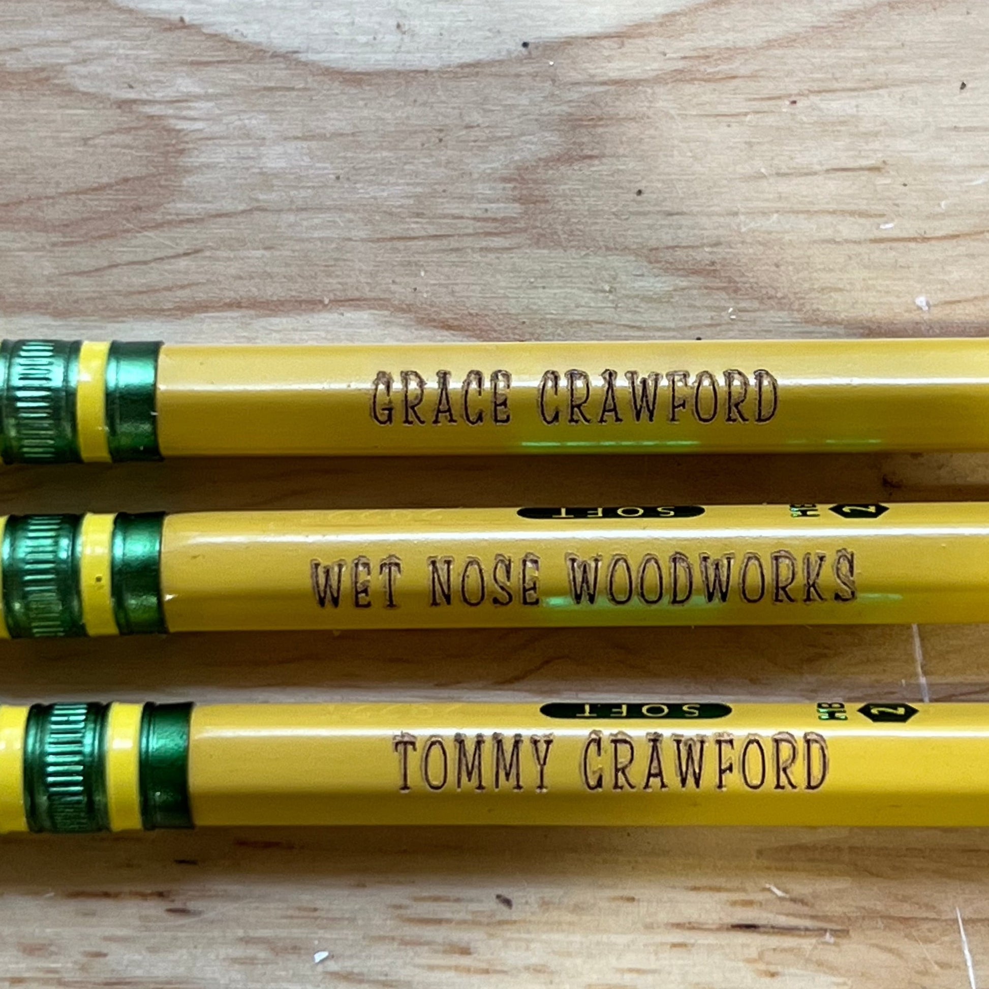 Laser-engraved personalized pencils with custom names