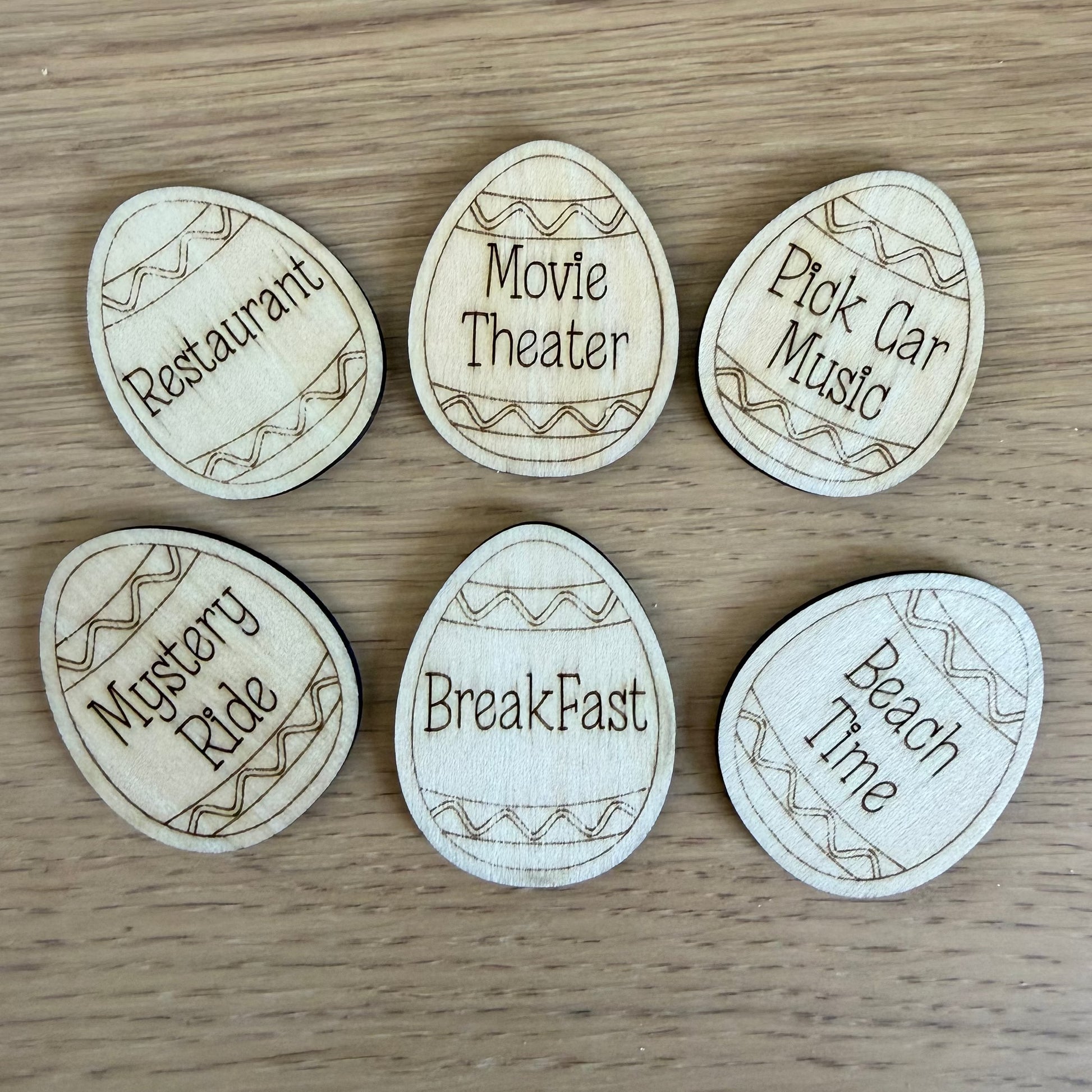 Custom wooden Easter egg reward tokens personalized for kids
