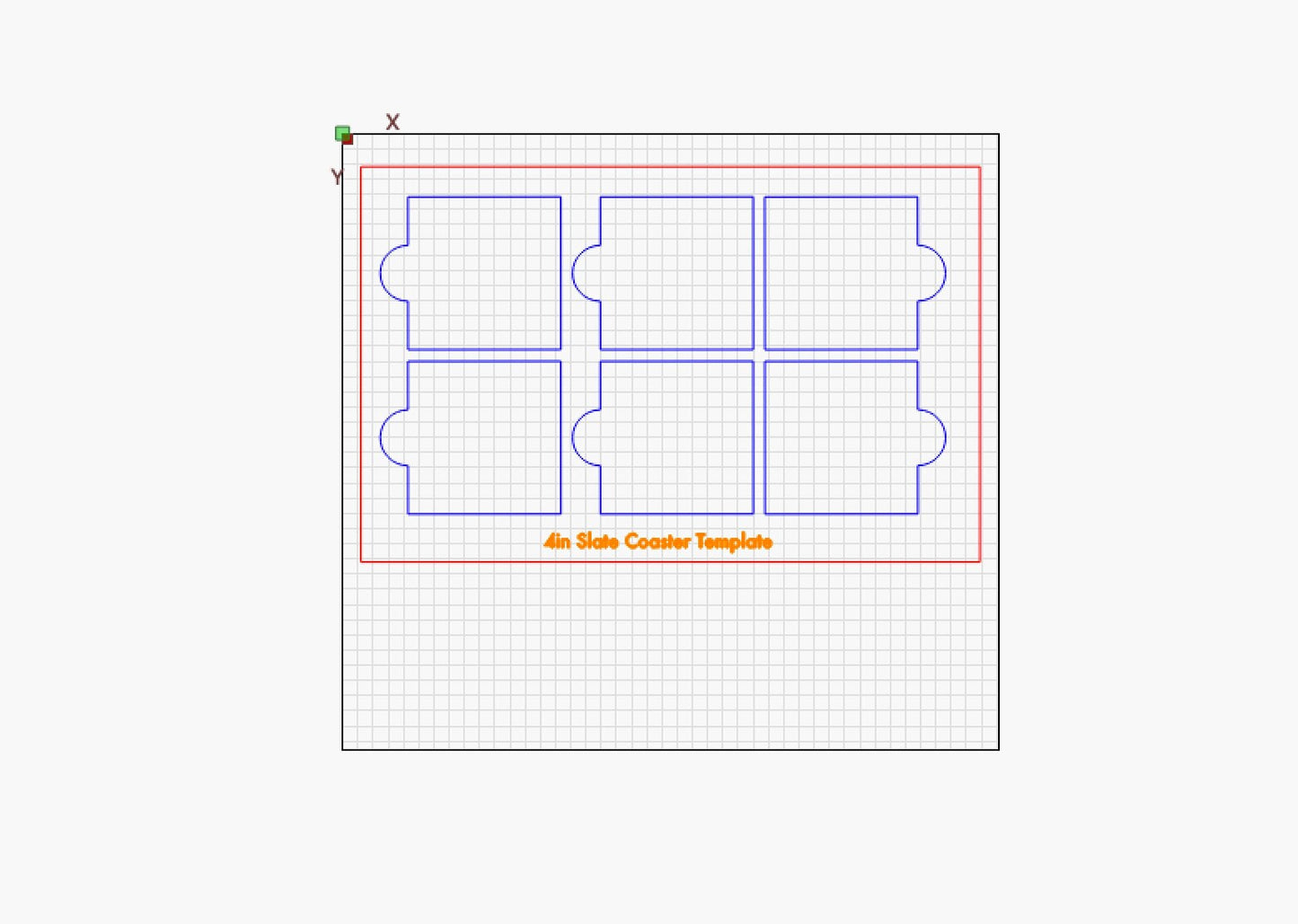 The 4 inch Square Black Slate Coaster Laser Engraving Alignment Jig Template Holder by Wet Nose Woodworks features six square cutouts for perfect coaster alignment. Includes SVG and Lightburn files for xTool and other laser cutters.