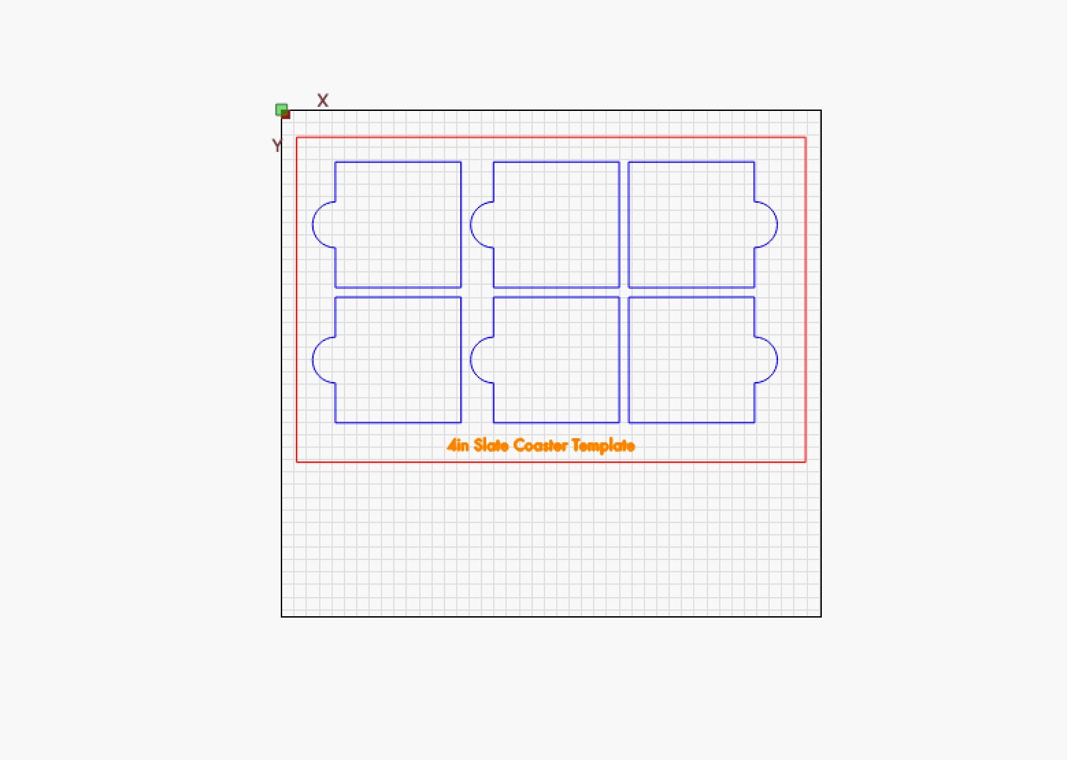 The 4 inch Square Black Slate Coaster Laser Engraving Alignment Jig Template Holder by Wet Nose Woodworks features six square cutouts for perfect coaster alignment. Includes SVG and Lightburn files for xTool and other laser cutters.