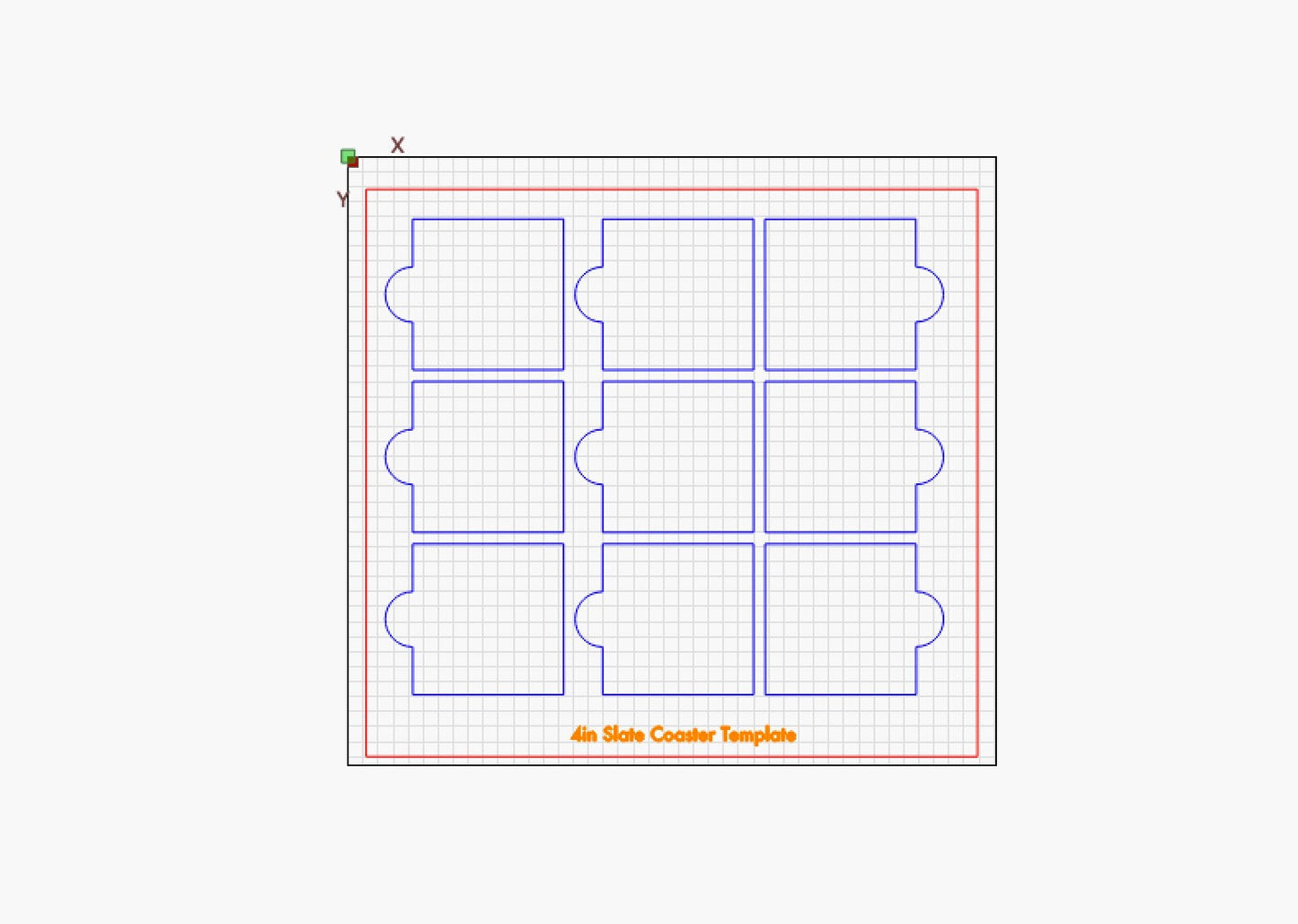 The 4 inch Square Black Slate Coaster Laser Engraving Alignment Jig Template Holder by Wet Nose Woodworks features six square cutouts for perfect coaster alignment. Includes SVG and Lightburn files for xTool and other laser cutters.