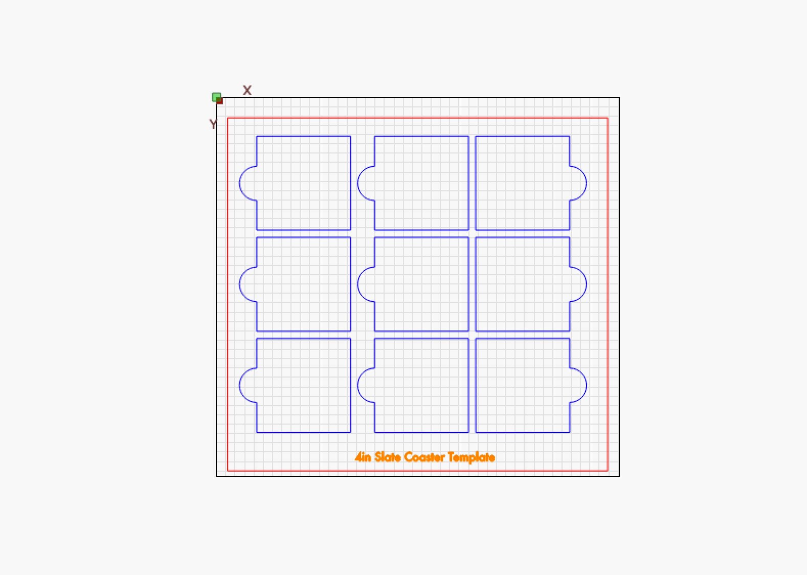 The 4 inch Square Black Slate Coaster Laser Engraving Alignment Jig Template Holder by Wet Nose Woodworks features six square cutouts for perfect coaster alignment. Includes SVG and Lightburn files for xTool and other laser cutters.