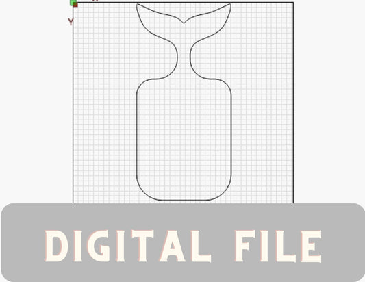A digital outline of a cutting board with a whale tail handle appears on a grid background. The gray banner reads DIGITAL FILE. From Wet Nose Woodworks: Whale Charcuterie Cutting Board Handle SVG for CNC (Onefinity, xCarve, Shapeoko, Easel).
