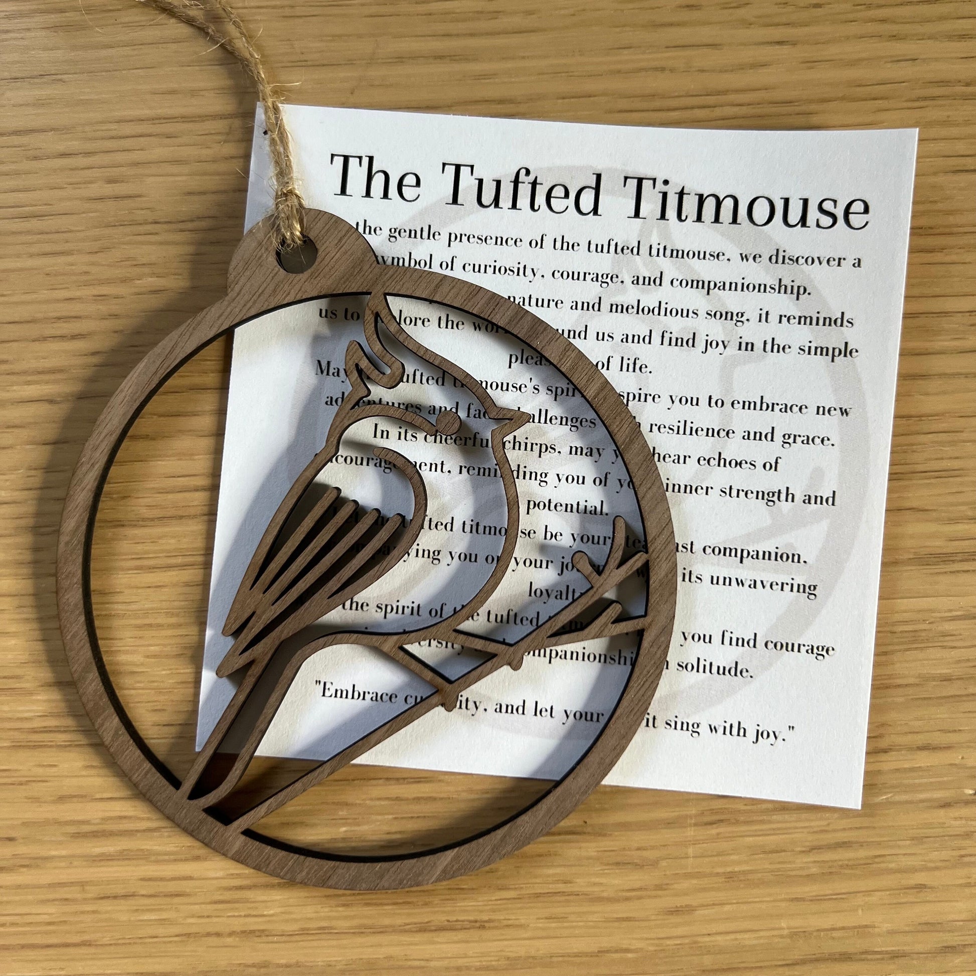 The Digital Tufted Titmouse Ornament & Inspirational Card Files by Wet Nose Woodworks include PDF, SVG, and laser cut templates—perfect for DIY crafts, gifts, or pairing with Bird Love Symbol cards. Suitable for xTool and other laser cutters.