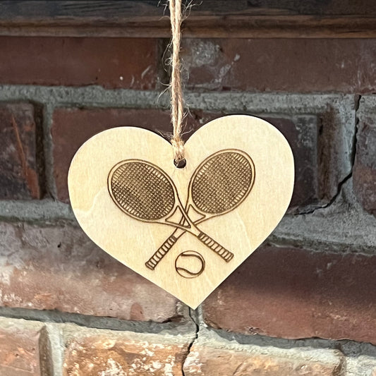 Tennis Heart Ornament – Handmade Wooden Gift for Tennis Lovers
