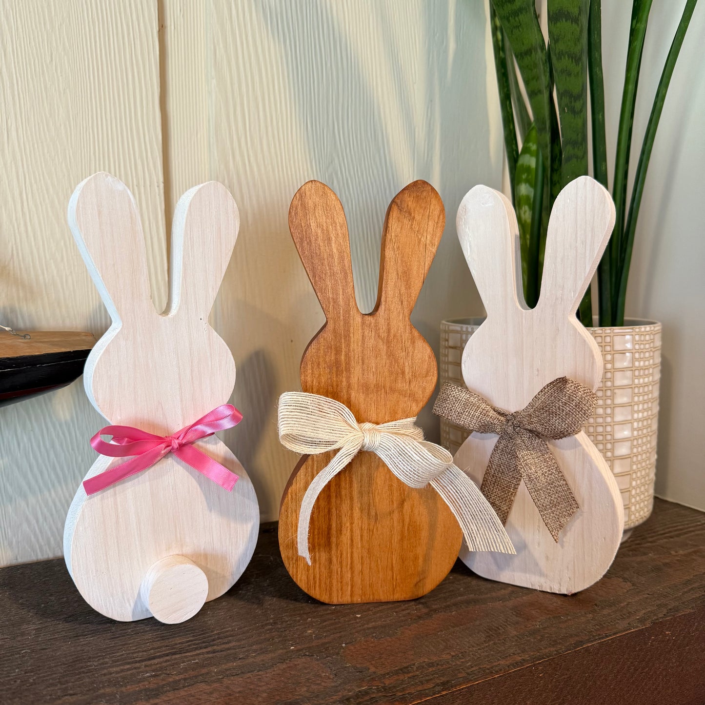 Handmade Wooden Easter Bunny Shelf Sitter | Farmhouse Spring Décor | White or Stained | 10” Standing Bunny