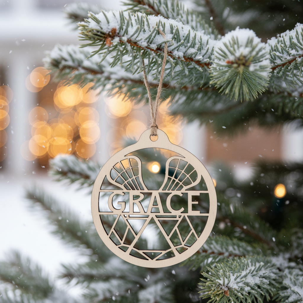 Personalized Wooden Lacrosse Ornament – Custom Name Gift