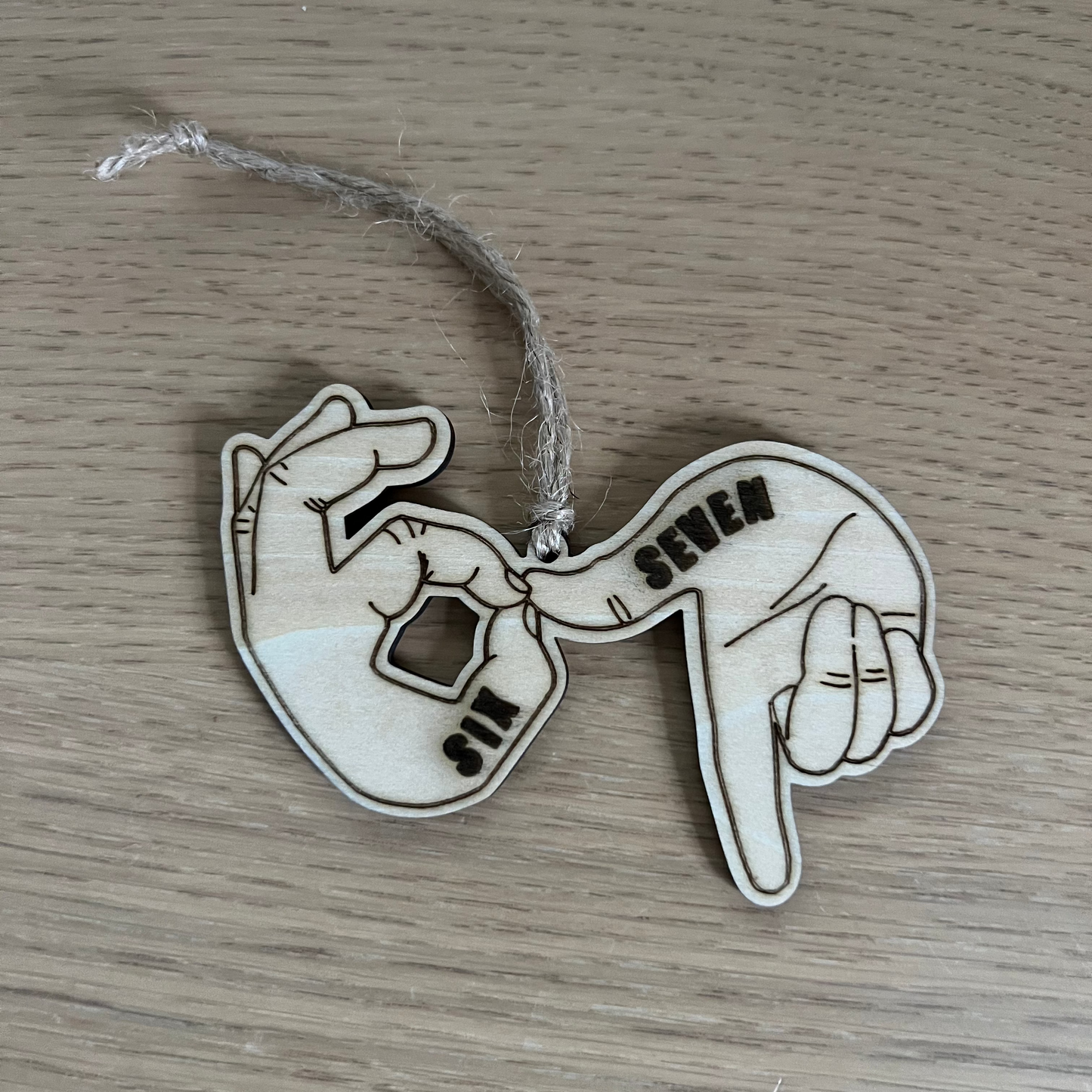 Six-Seven Hand Sign Ornament – Viral Kids Trend Wooden Ornament