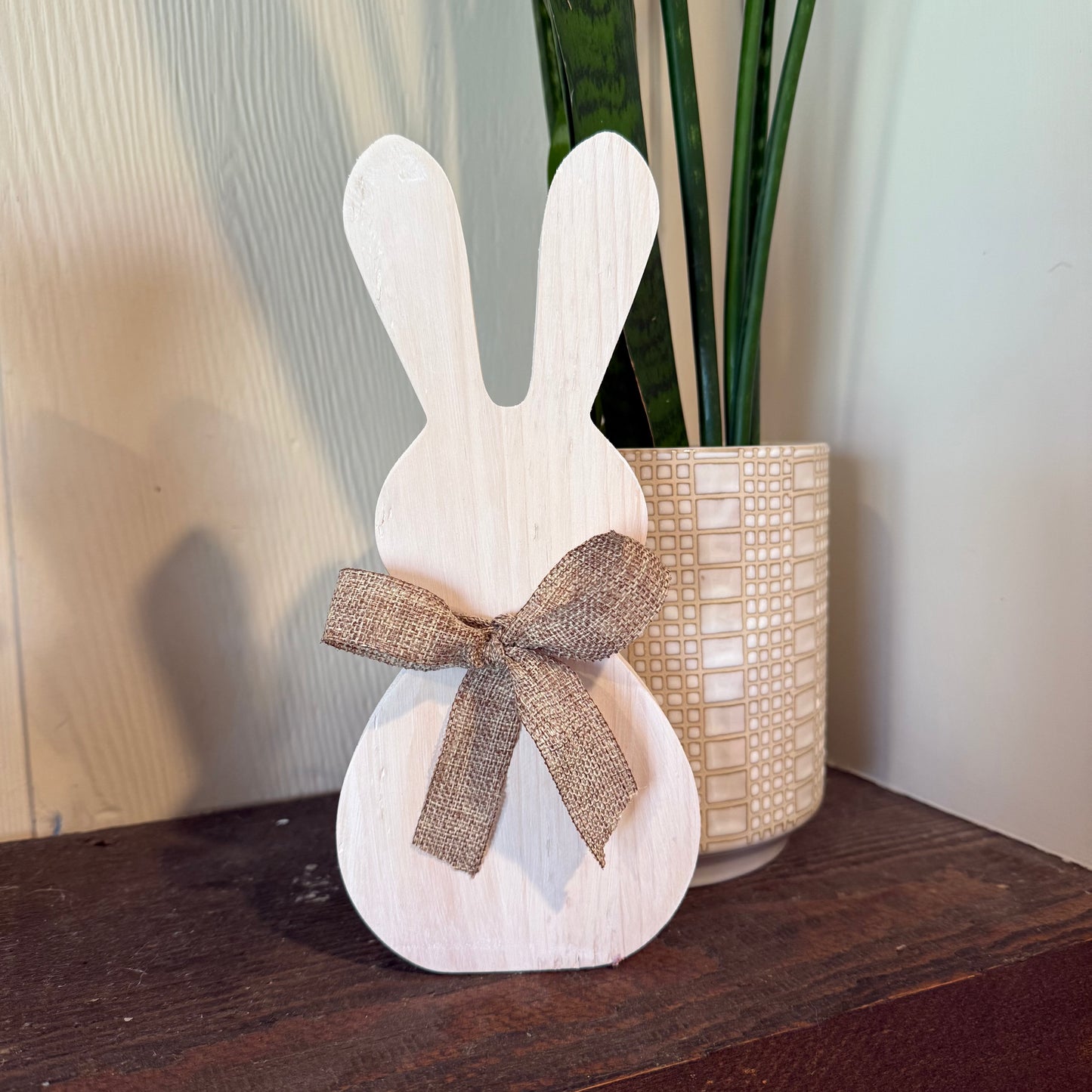 Handmade Wooden Easter Bunny Shelf Sitter | Farmhouse Spring Décor | White or Stained | 10” Standing Bunny