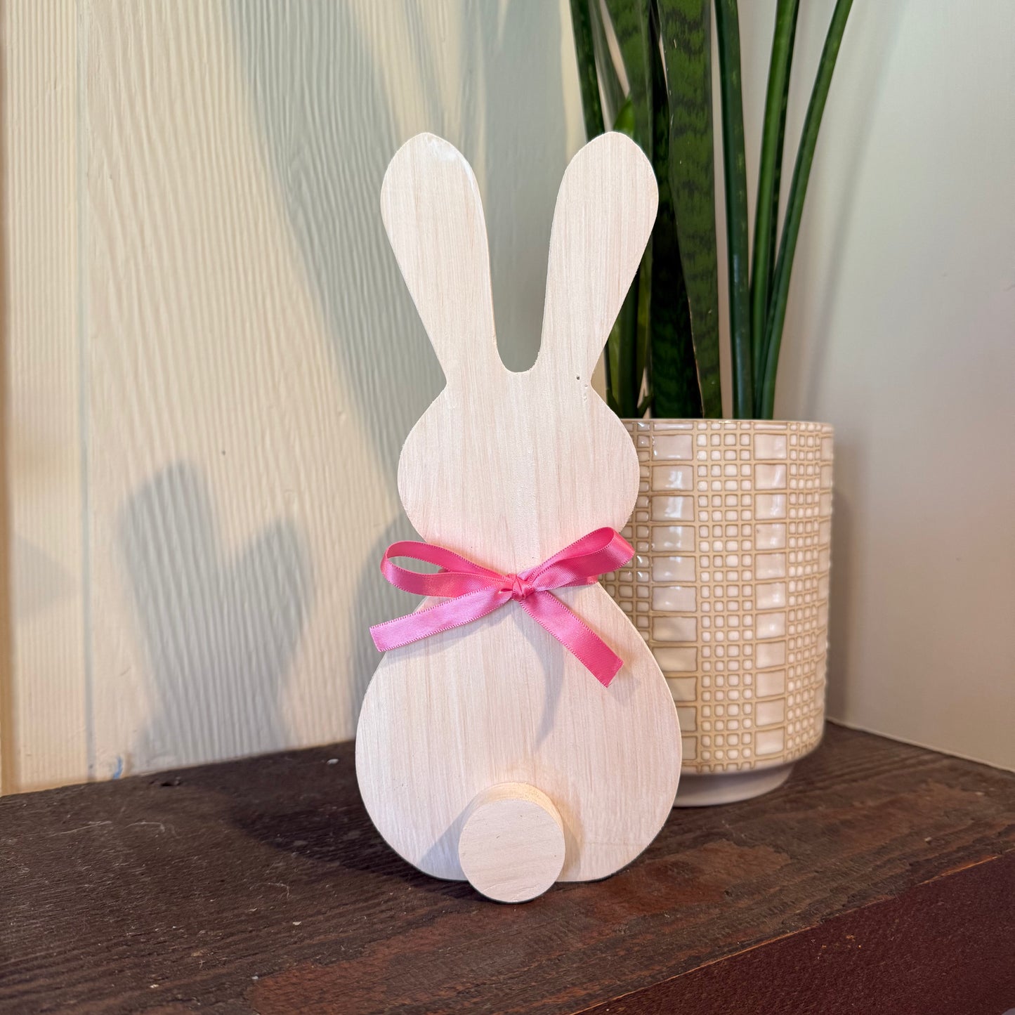 Handmade Wooden Easter Bunny Shelf Sitter | Farmhouse Spring Décor | White or Stained | 10” Standing Bunny