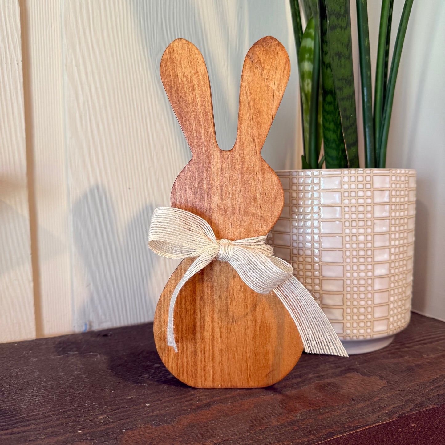 Handmade Wooden Easter Bunny Shelf Sitter | Farmhouse Spring Décor | White or Stained | 10” Standing Bunny