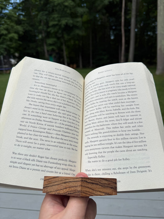 Handmade wooden thumb book page holder by Wet Nose Woodworks