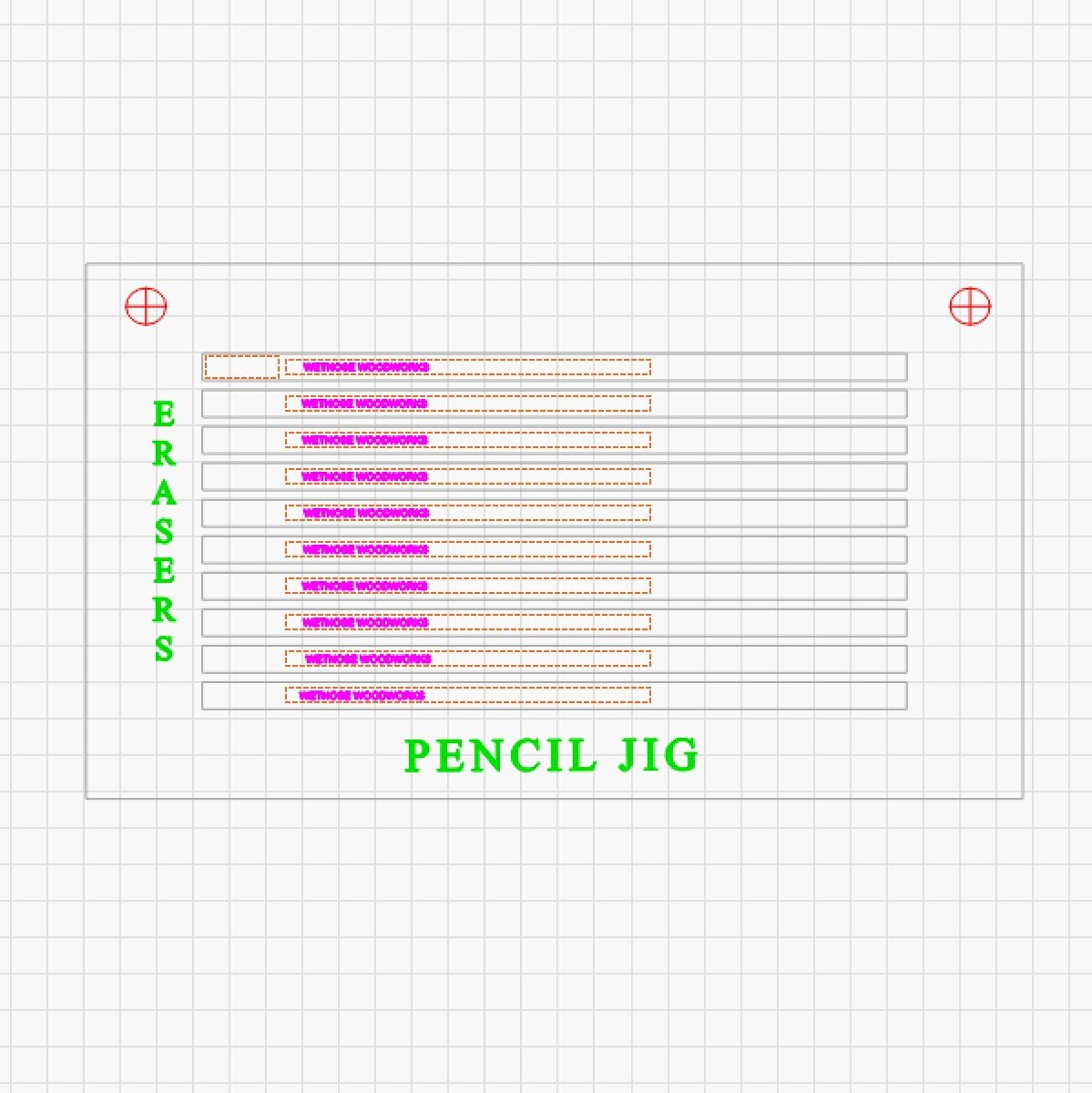 Five yellow pencils and engraved rulers sit on wood. Text: Laser Engraving Pencil Alignment Jig Digital File with LightBurn, SVG, xTool XCS—perfect for xTool or Glowforge by Wet Nose Woodworks. Back to School Supplies & Laser Engraving Jig SVG shown.