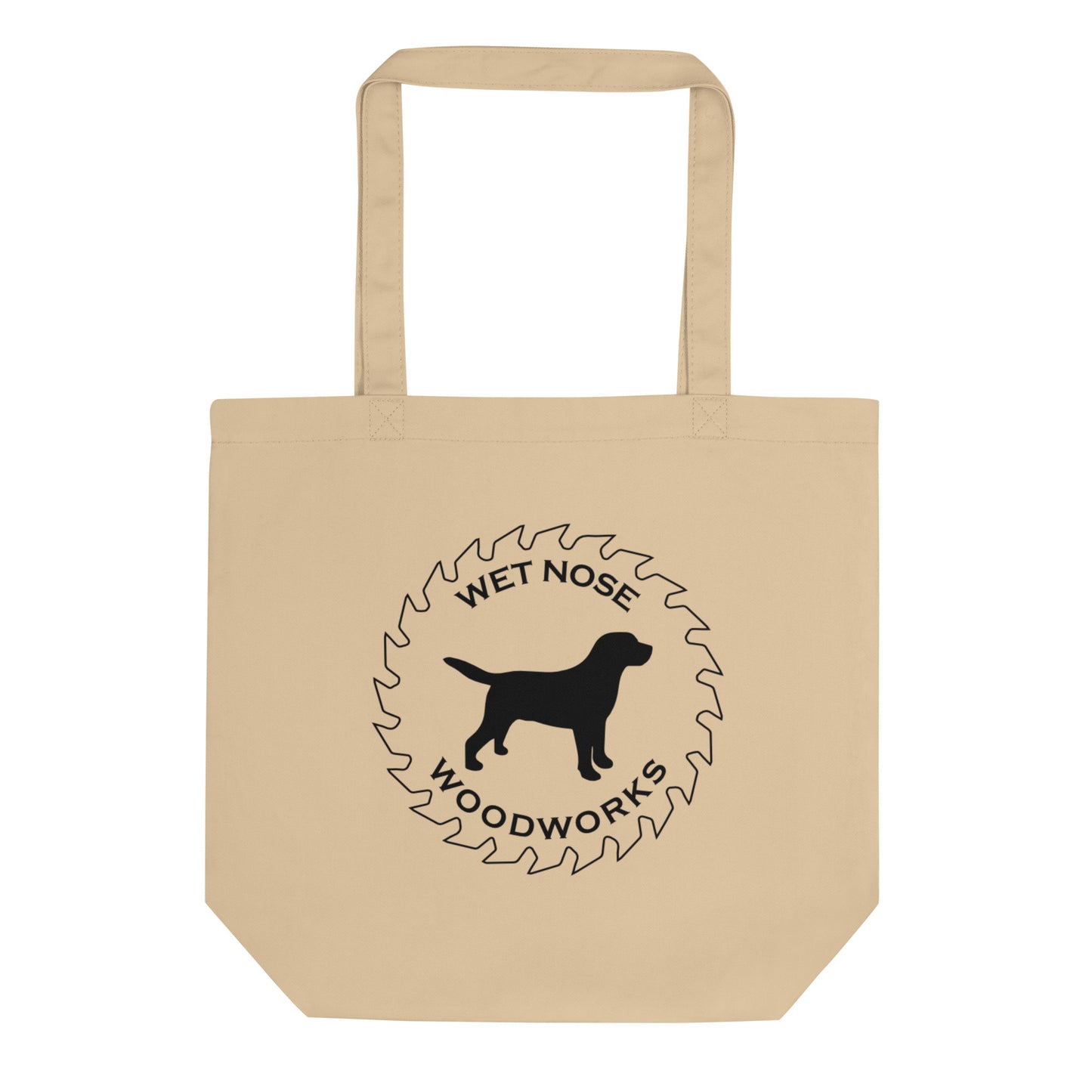 Wet Nose Woodworks oyster organic cotton logo tote bag, alternate front view
