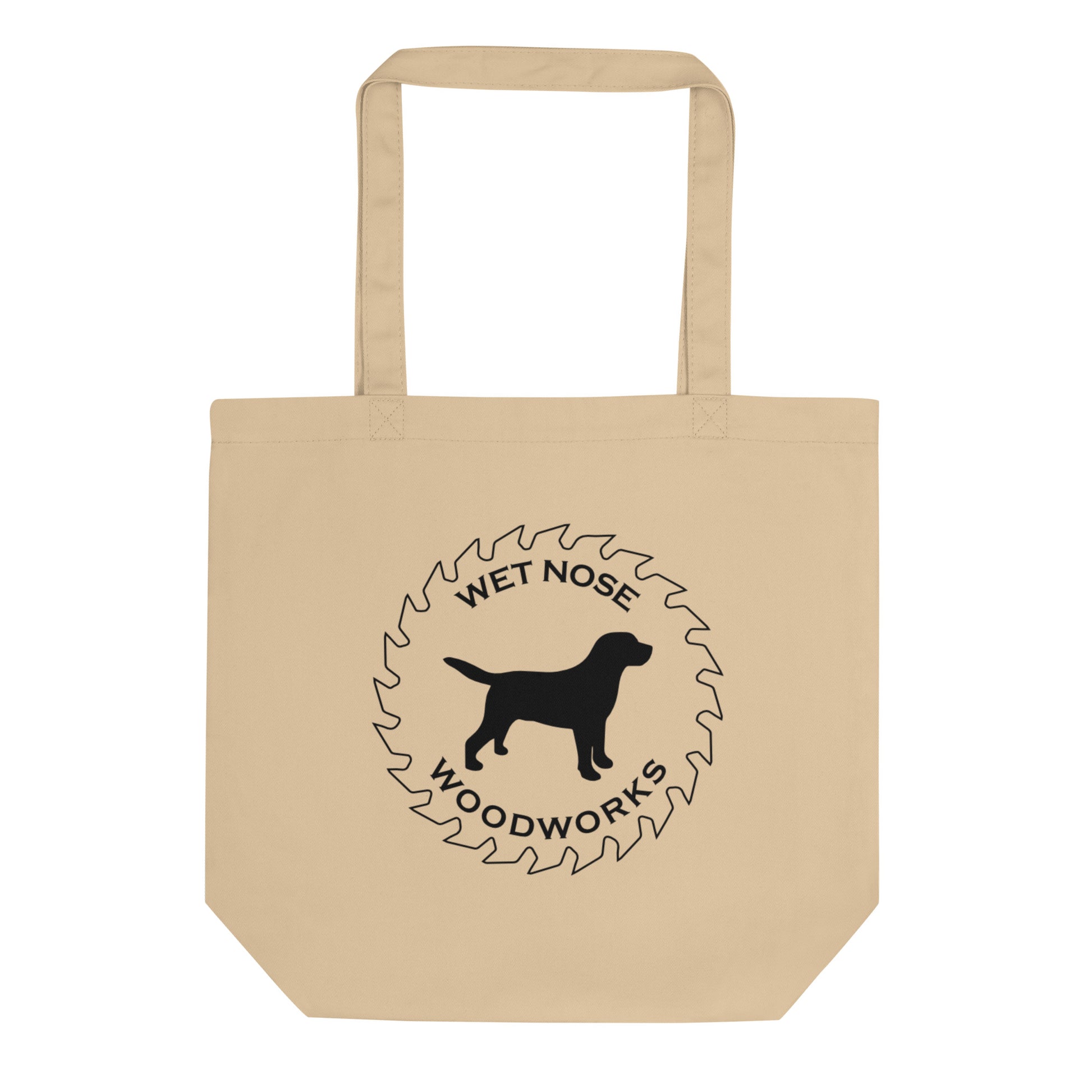 Wet Nose Woodworks oyster organic cotton logo tote bag, alternate front view