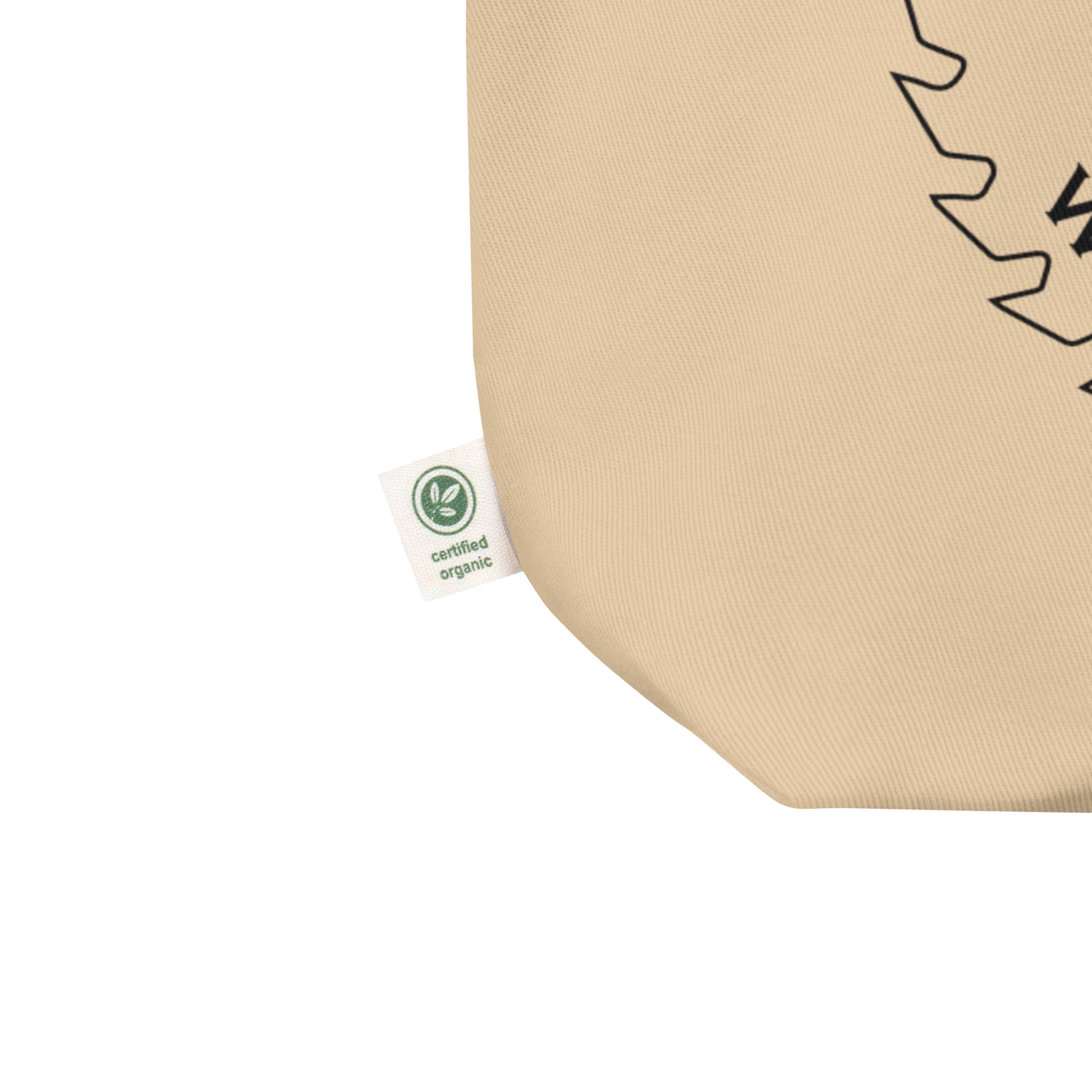 Wet Nose Woodworks oyster organic cotton logo tote bag, fabric and logo detail