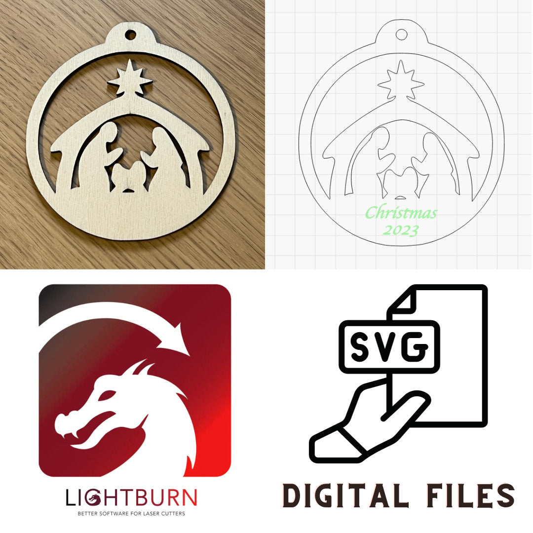 Personalizable Nativity Ornament – Laser Cut Christmas Decoration (SVG & Lightburn)
