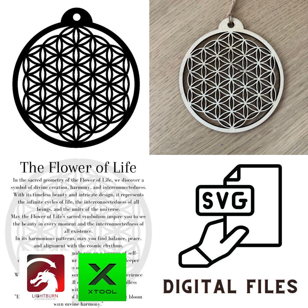 Flower of Life SVG Laser Cut Ornament File + Printable Quote Card – xTool | LightBurn | Glowforge | Omtech – Digital Download | Laser Ready