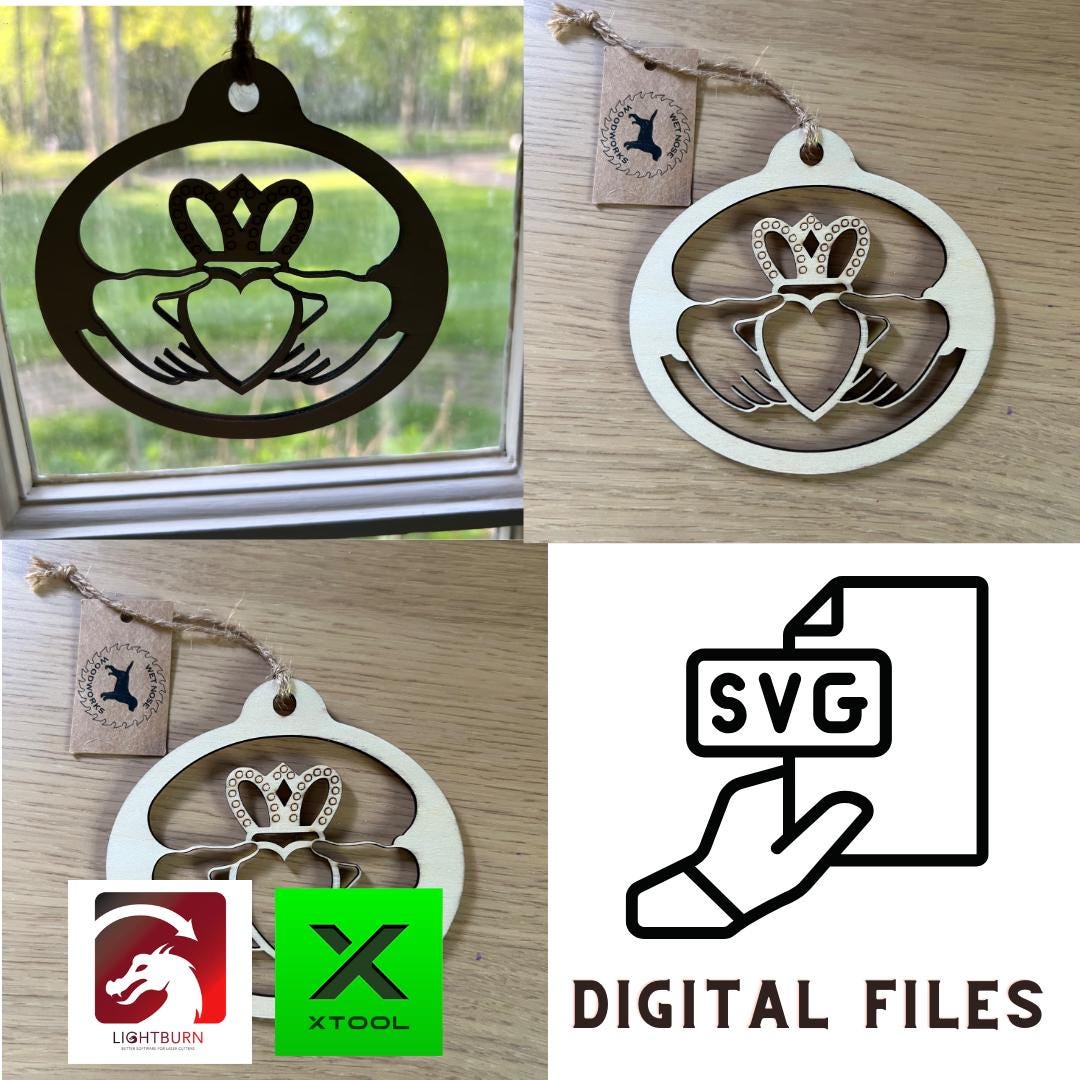 Claddagh Ornament SVG – Irish Love, Loyalty, Friendship Symbol Laser Cut File – xTool, LightBurn, Glowforge – Digital Download for Laser