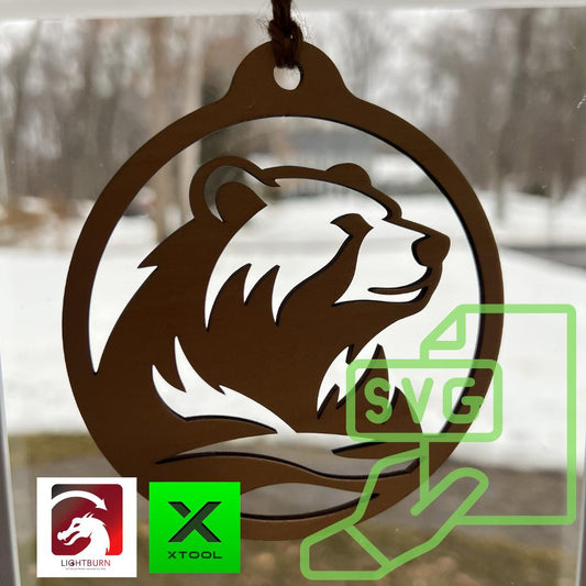 Digital Bear Ornament & Inspirational Card Files - PDF, SVG, Lightburn, XCS, Laser Cut Template Car Charm Glowforge - Craft xTool Gift