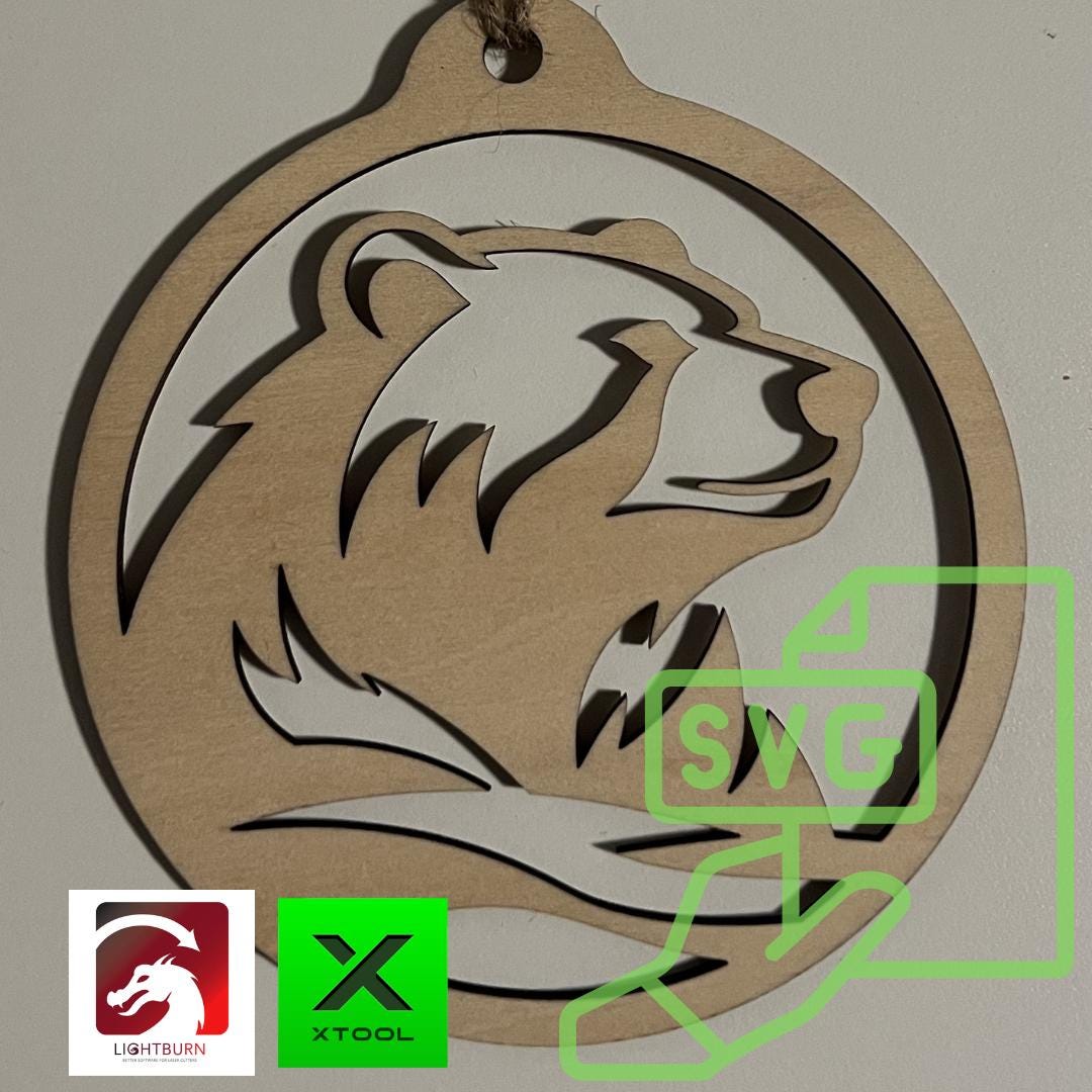 Digital Bear Ornament & Inspirational Card Files - PDF, SVG, Lightburn, XCS, Laser Cut Template Car Charm Glowforge - Craft xTool Gift