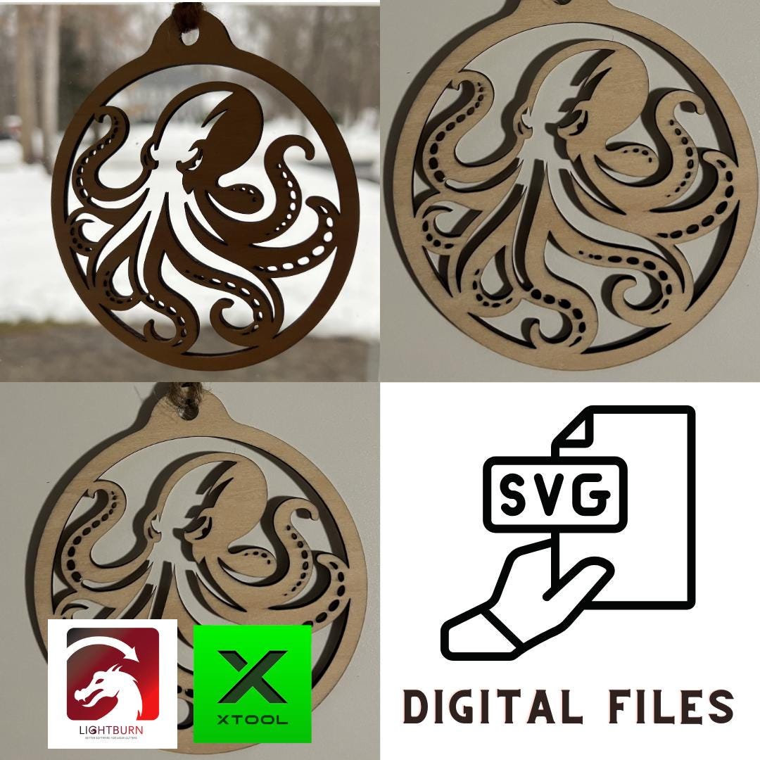 Digital Octopus Ornament & Card Laser Cut Files – SVG, Lightburn, XCS Template