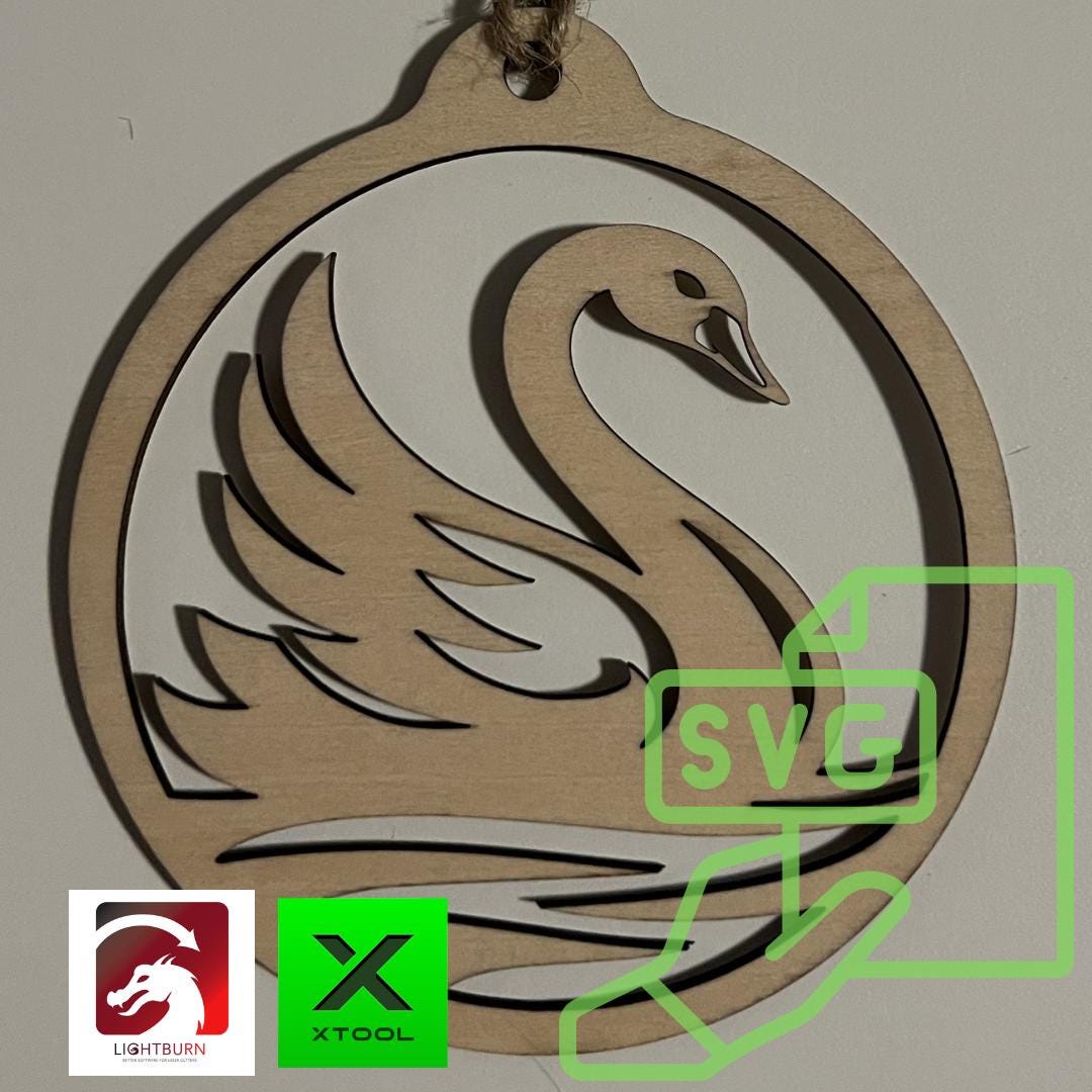 Digital Swan Ornament & inspirational Card Files - PDF, SVG, Lightburn, Laser Cut Template Bird Love Symbol - DIY Craft xTool Gift