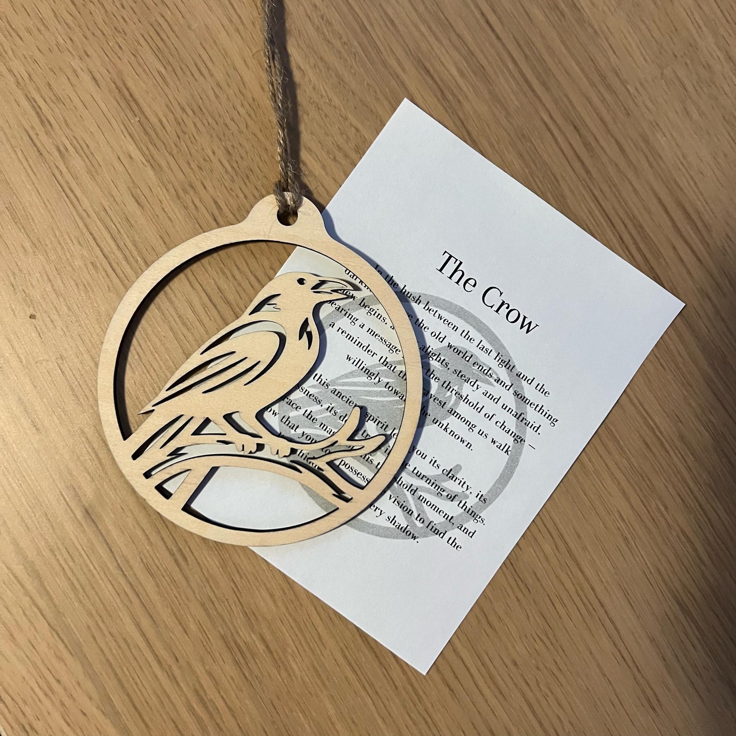 Digital Crow Raven Ornament & Inspirational Card Files - SVG, Lightburn, XCS, Laser Cut Template Car Charm Glowforge - Craft xTool Gift