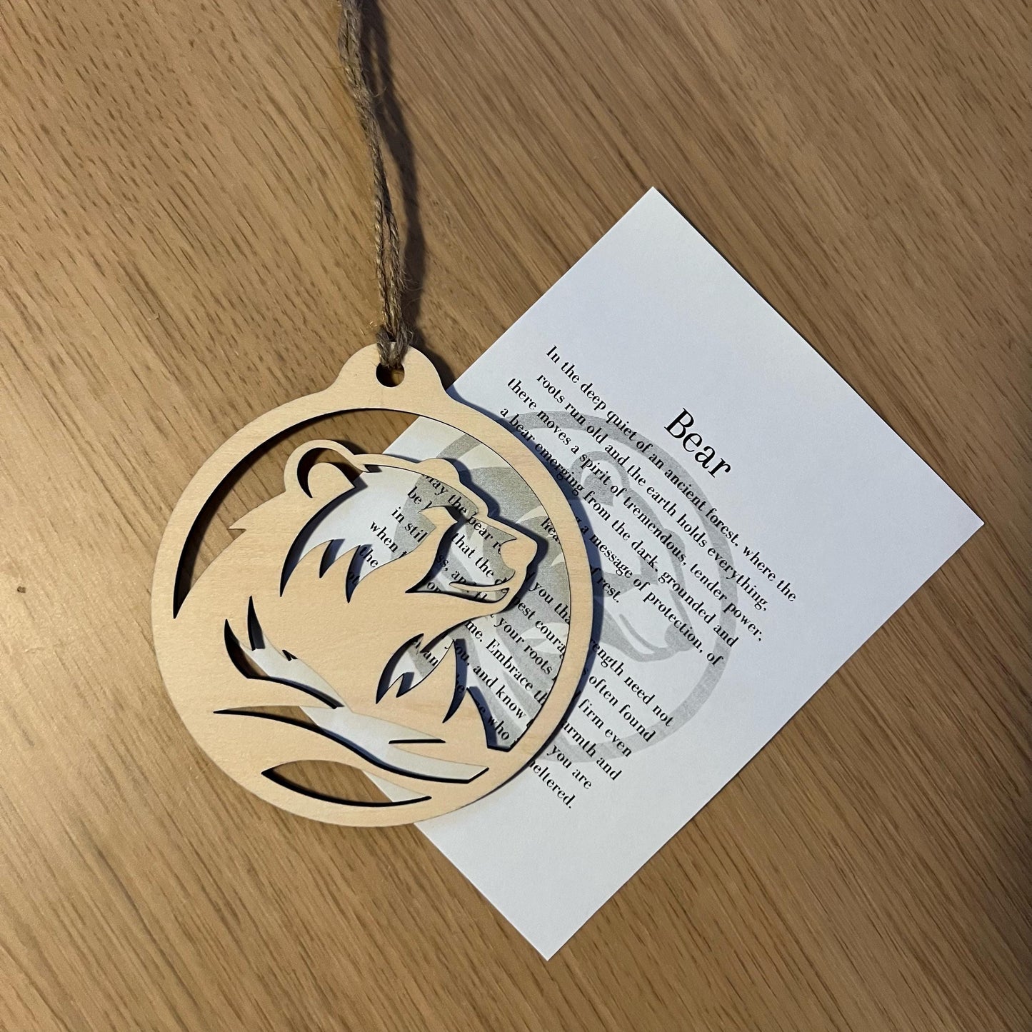 Digital Bear Ornament & Inspirational Card Files - PDF, SVG, Lightburn, XCS, Laser Cut Template Car Charm Glowforge - Craft xTool Gift