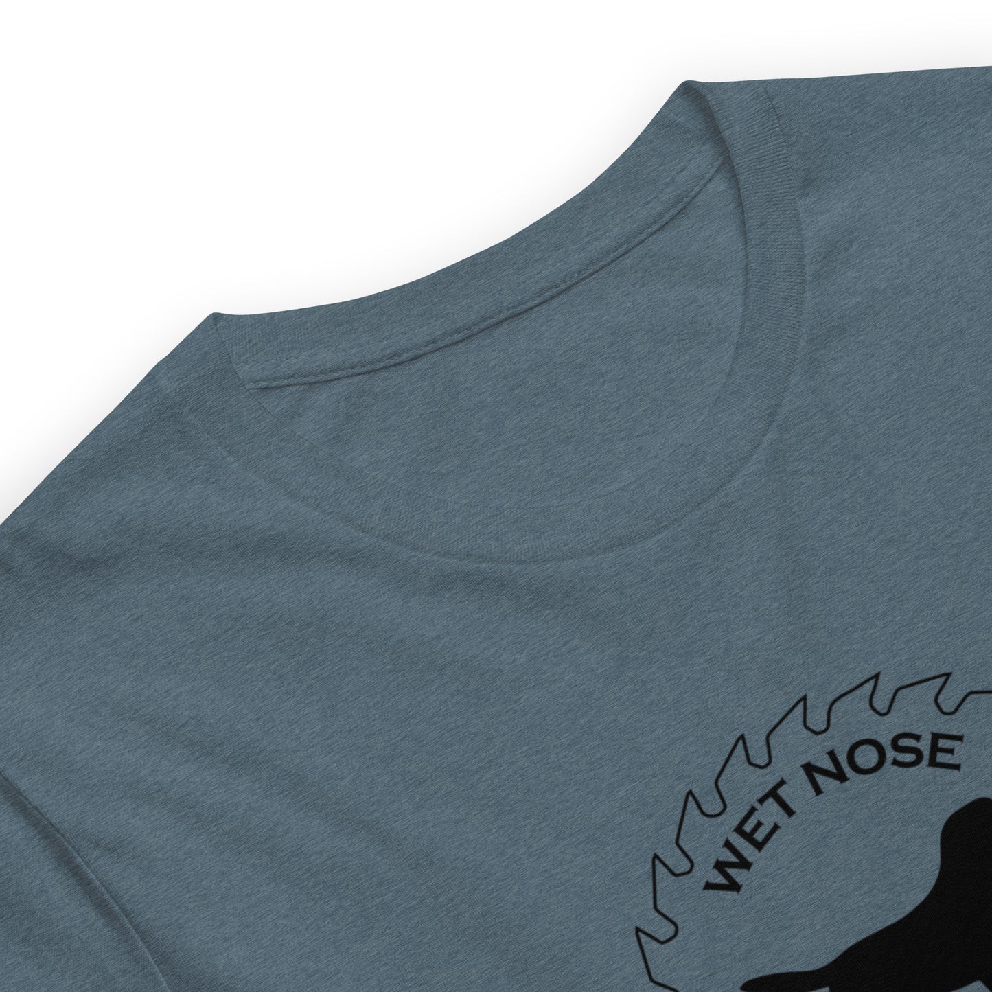 Wet Nose Woodworks logo t-shirt in Heather Slate, product detail view